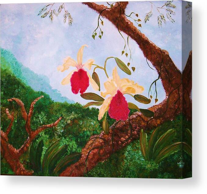Tropical Canvas Print featuring the painting Happy Orchids by Alanna Hug-McAnnally