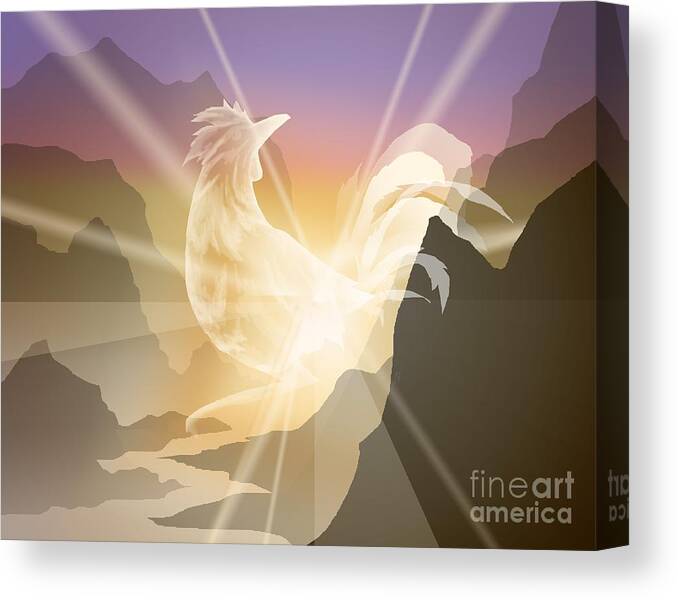 Rooster Canvas Print featuring the digital art Harbinger of Light by Alice Chen