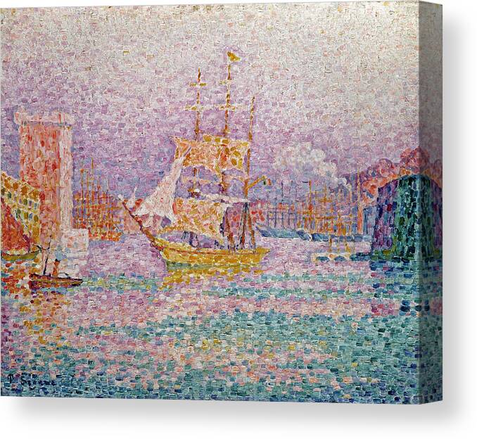 Harbour At Marseilles Canvas Print featuring the painting Harbour at Marseilles by Paul Signac