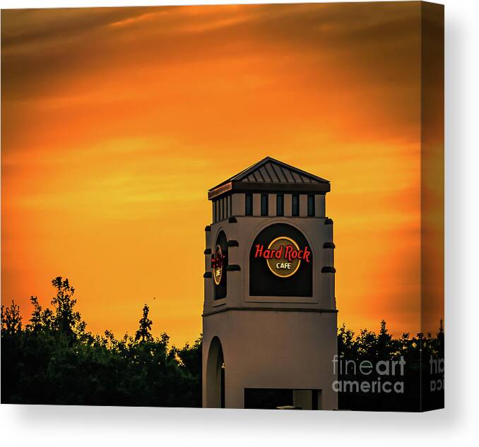 New England Canvas Print featuring the photograph Hard Rock Cafe at sunset by Claudia M Photography