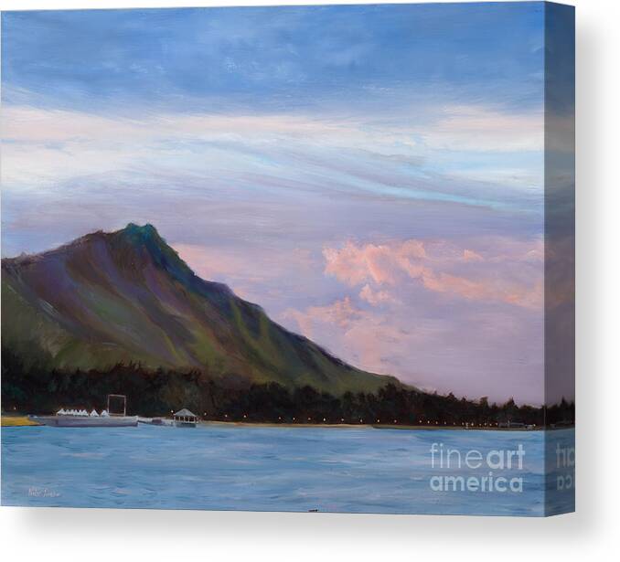 Diamond Head Mountain Canvas Print featuring the painting Diamond In The Sky by Marilyn Nolan-Johnson by Marilyn Nolan-Johnson