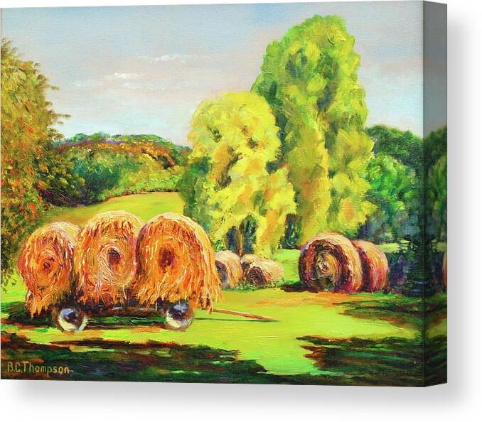 Haying Canvas Print featuring the painting Haying in Columbia County by Barbara C Thompson