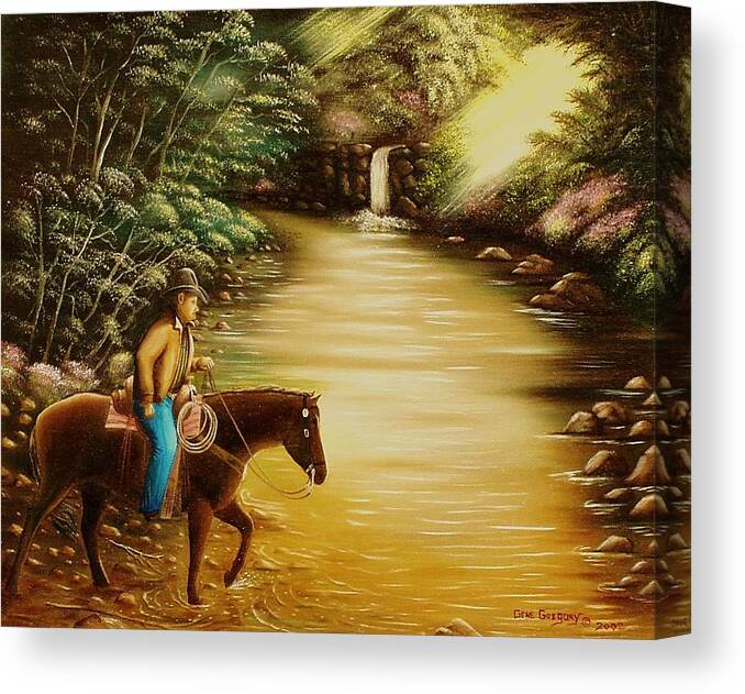 Horse And Rider Canvas Print featuring the painting Heading home by Gene Gregory
