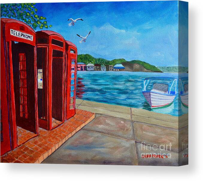 Grenada Canvas Print featuring the painting Hello, it's me, I'm on the Carenage by Laura Forde