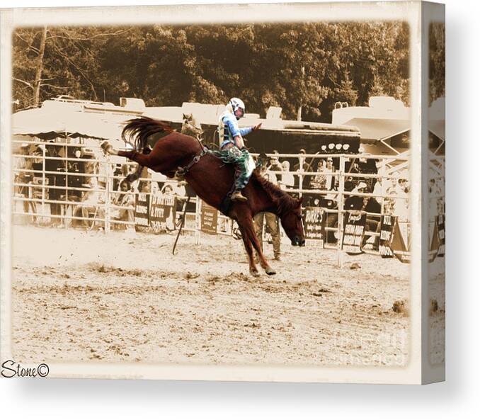 Sepia Canvas Print featuring the photograph Helluva Rodeo-The Ride 4 by September Stone