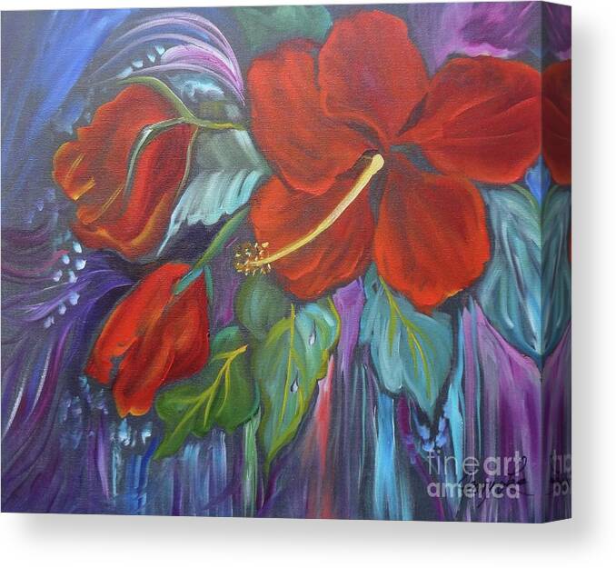 Hibiscus Canvas Print featuring the painting Hibiscus Whimsy by Jenny Lee