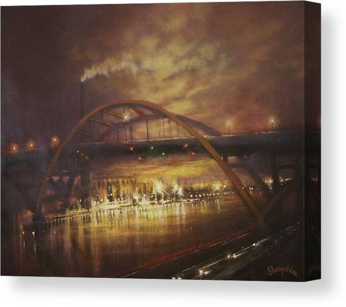 Hoan Bridge Canvas Print featuring the painting Hoan Bridge by Tom Shropshire