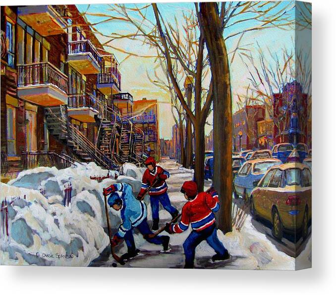 Hockey Canvas Prints Canvas Print featuring the painting Hockey On De Bullion by Carole Spandau