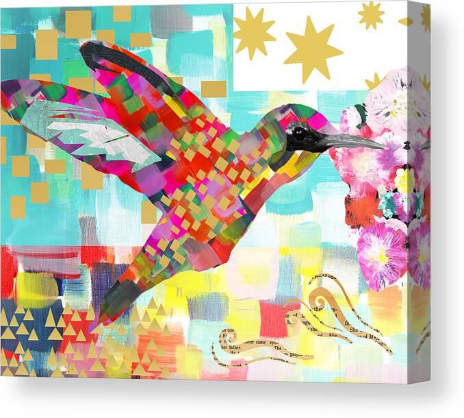 Humming Bird Collage Canvas Print featuring the mixed media Humming Bird by Claudia Schoen