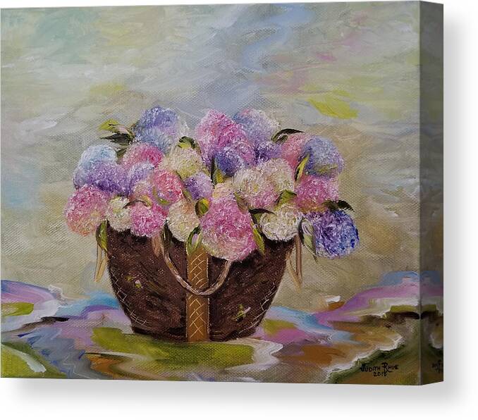 Hydrangea Canvas Print featuring the painting Hydrangea Puddles by Judith Rhue