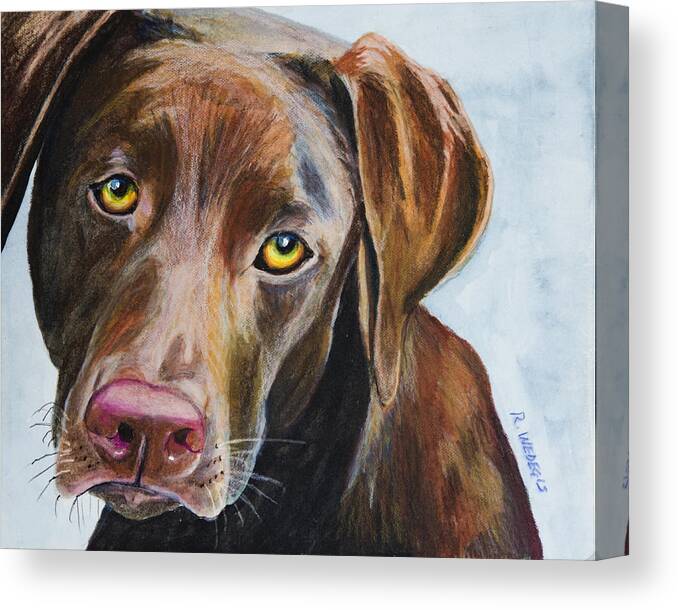 Chocolate Lab Canvas Print featuring the painting I Really Rather Be Playing by Roger Wedegis