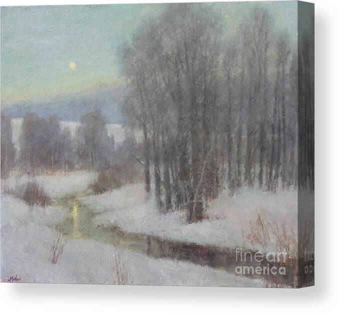 Winter Canvas Print featuring the painting Icy Evening by Lori McNee