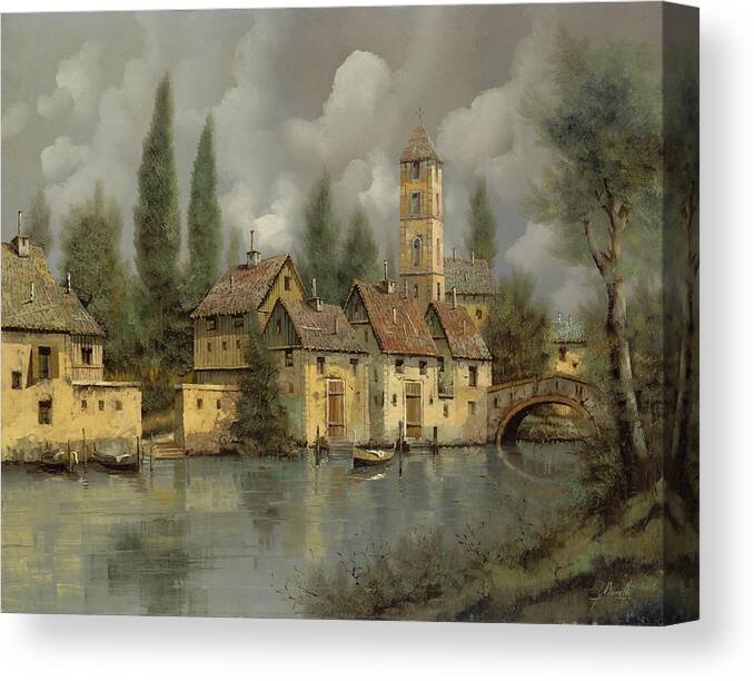 River Canvas Print featuring the painting Il Borgo Sul Fiume by Guido Borelli