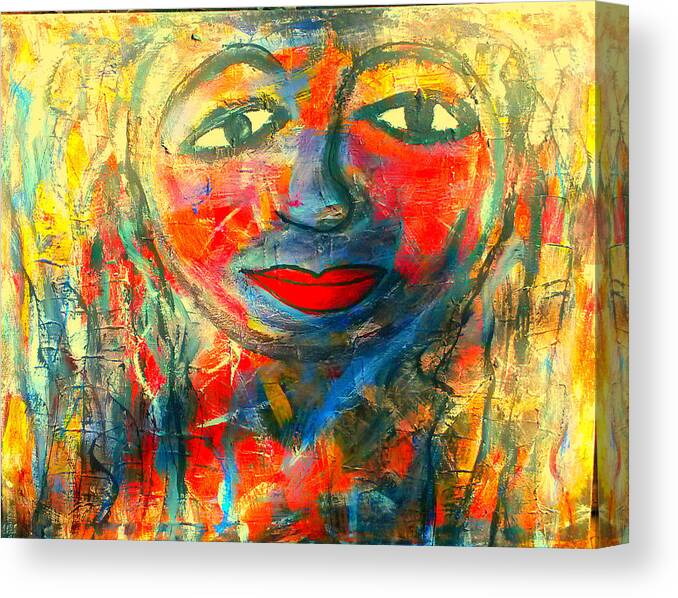 Fania Simin Imperfect Me Woman Red Canvas Print featuring the painting Imperfect me by Fania Simon