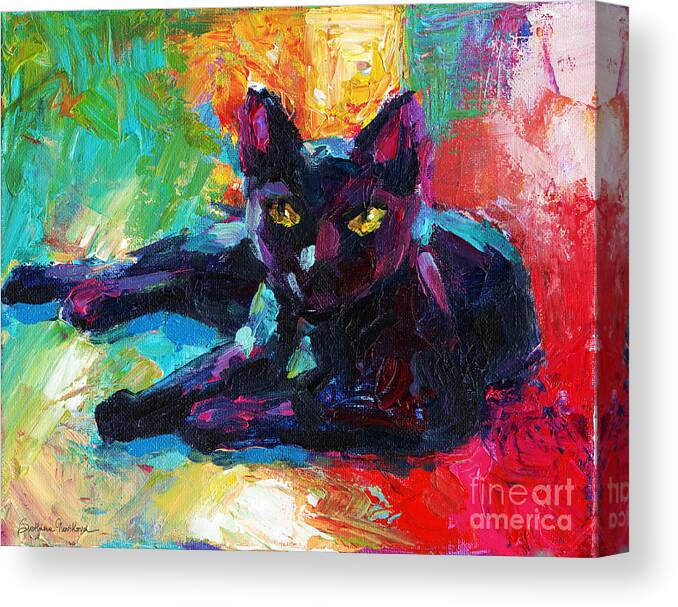 Black Cat Canvas Print featuring the painting Impressionistic Black Cat painting 2 by Svetlana Novikova