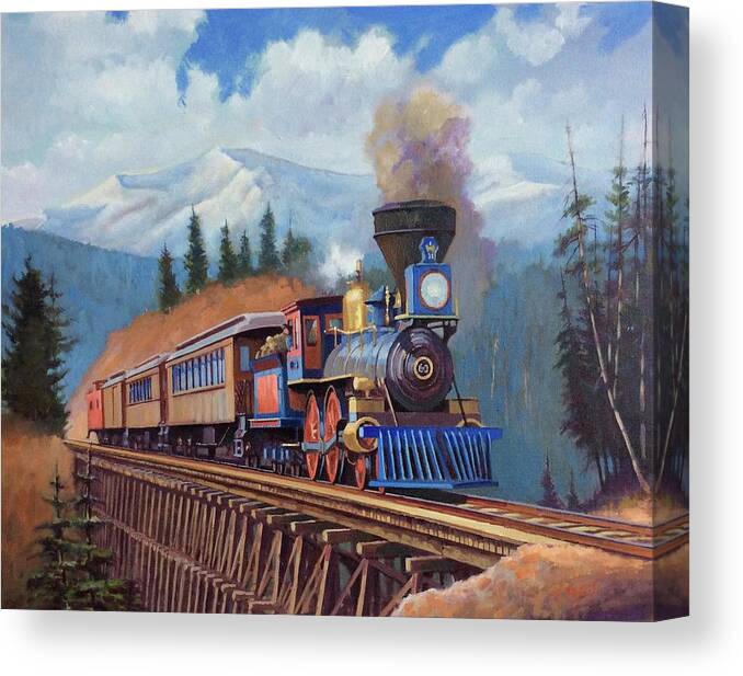 Steam Canvas Print featuring the painting In the Rockies by Mike Jeffries