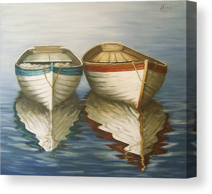 Seascape Ocean Reflection Water Boats Sea Canvas Print featuring the painting In Touch by Natalia Tejera