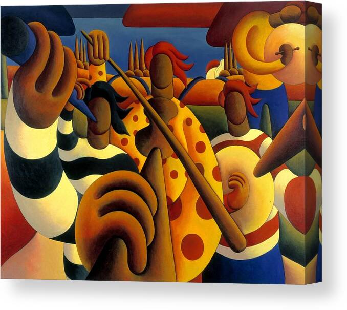 Ireland Canvas Print featuring the painting Irish Traditional music session in softscape by Alan Kenny