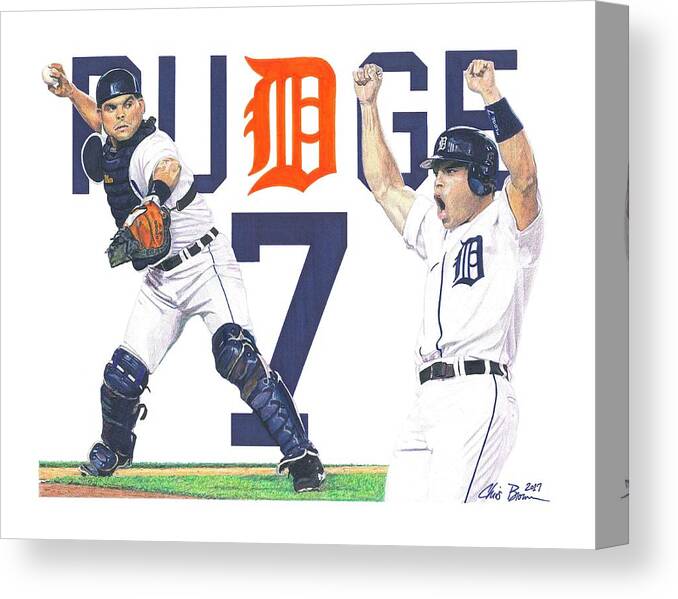 Detroit Tigers Canvas Print featuring the drawing Ivan Pudge Rodriguez by Chris Brown