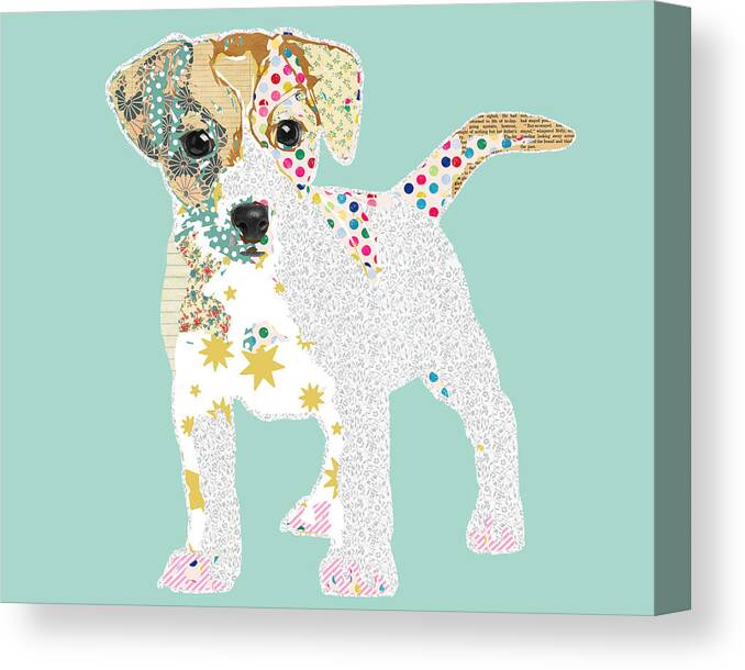 Jack Russel Collage Canvas Print featuring the mixed media Jack Russell by Claudia Schoen