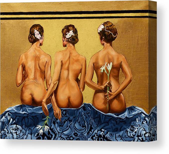 Women Canvas Print featuring the painting Jeu de Mains by Nicole MARBAISE