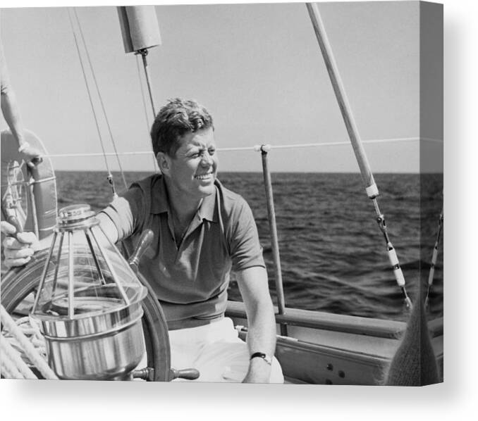 President Kennedy Canvas Print featuring the photograph JFK Sailing On Vacation by War Is Hell Store