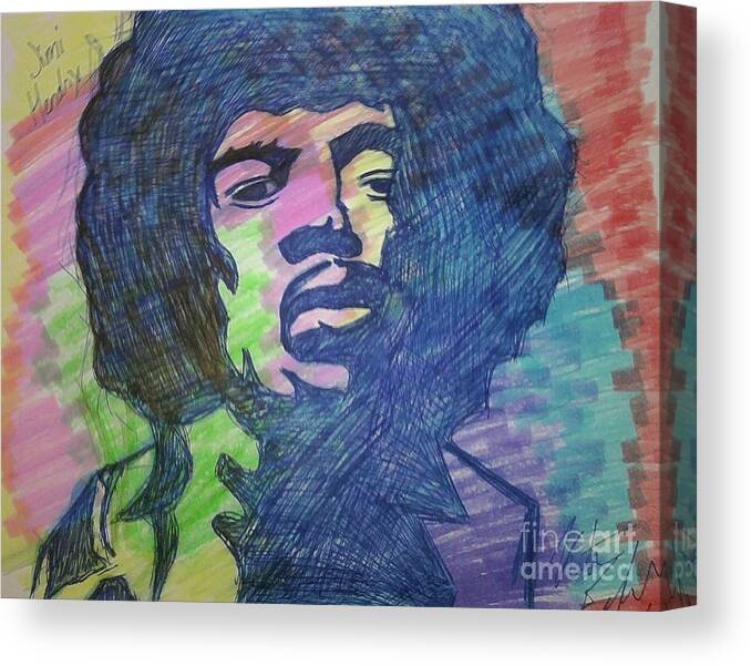 Jimi Canvas Print featuring the drawing Jimi Hendrix by Kristen Diefenbach