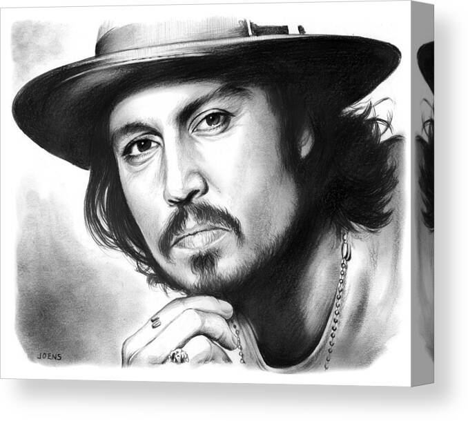 Johnny Depp Canvas Print featuring the drawing Johnny Depp by Greg Joens