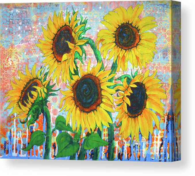 Sunflower Canvas Print featuring the painting Joy of Sunflowers Desiring by Lisa Crisman
