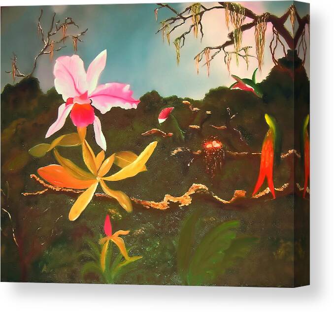 Landscape Canvas Print featuring the painting Jungle Orchid by Alanna Hug-McAnnally