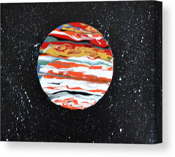This Is A Abstract Painting Of The Planet Jupiter. The Flow Technique Was Used With Acrylic Colors. The Five Acrylic Colors Used Were Poured In A Circle Area Tilted To Get This Affect. The Distant White Stars Were Also Included In This Painting. Canvas Print featuring the painting Jupiter by Martin Schmidt