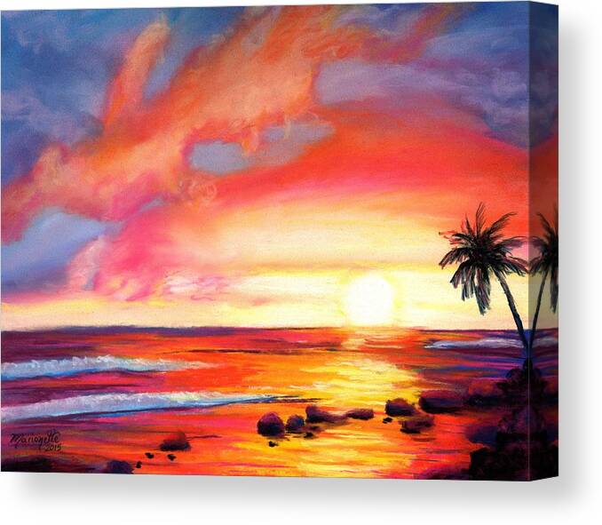 Hawaiian Sunset Canvas Print featuring the painting Kauai West Side Sunset by Marionette Taboniar
