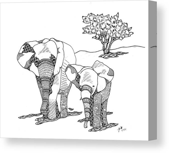 Elephant Canvas Print featuring the drawing Kenyan Walk by Jan Steinle