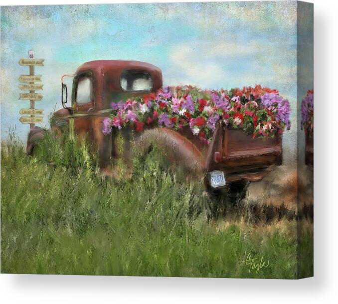 Old Trucks Canvas Print featuring the painting Kicks on Route 66 by Colleen Taylor