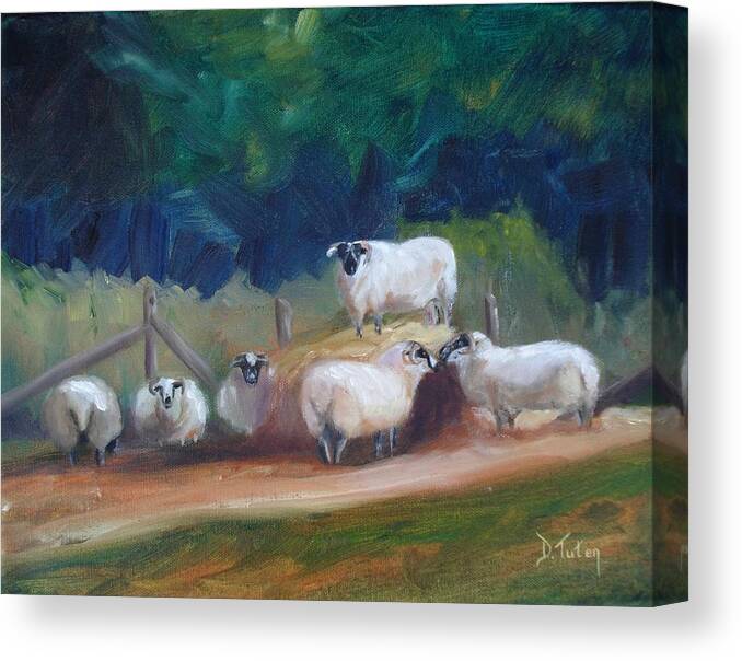Sheep Canvas Print featuring the painting King of Green Hill Farm by Donna Tuten