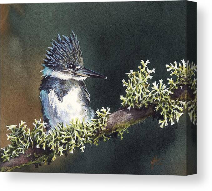 Bird Canvas Print featuring the painting Kingfisher II by Greg and Linda Halom