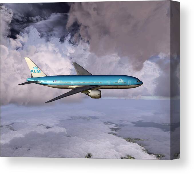 Aviation Canvas Print featuring the digital art KLM Boeing 777 by Mike Ray