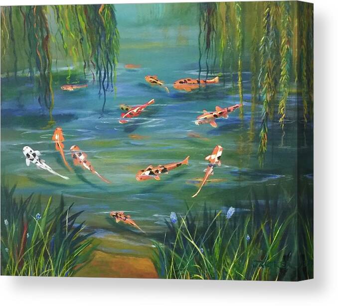 Koi Canvas Print featuring the painting Koi In The Willows by Jane Ricker
