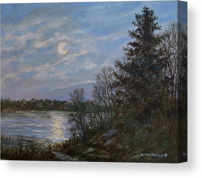 Moon Canvas Print featuring the painting Lake Moonrise by Kathleen McDermott