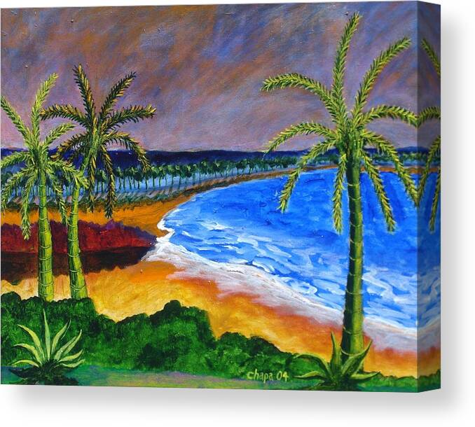 Seascape Canvas Print featuring the painting Lake side park by Manny Chapa