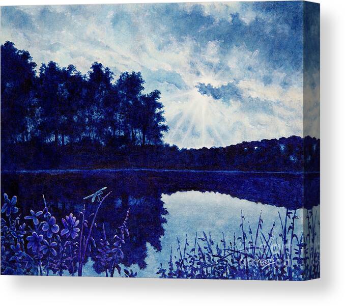 Dragonfly Canvas Print featuring the painting Lake Twilight by Michael Frank