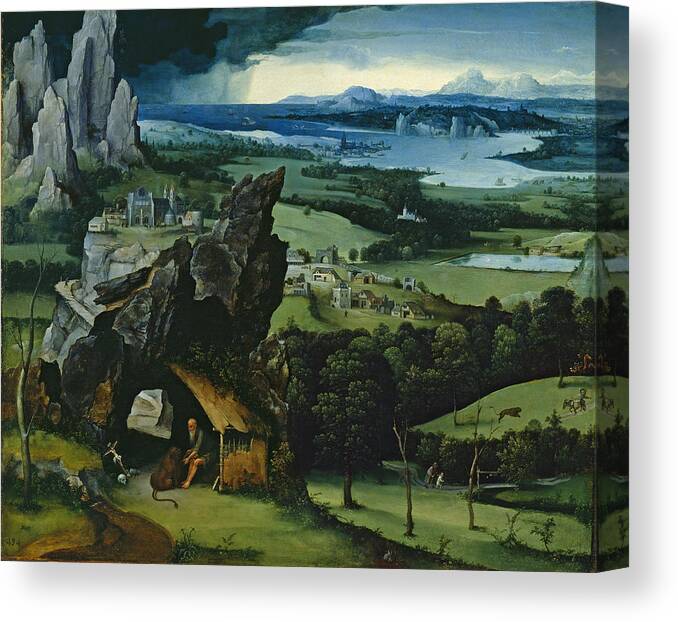 Joachim Patinir Canvas Print featuring the painting Landscape with Saint Jerome by Joachim Patinir
