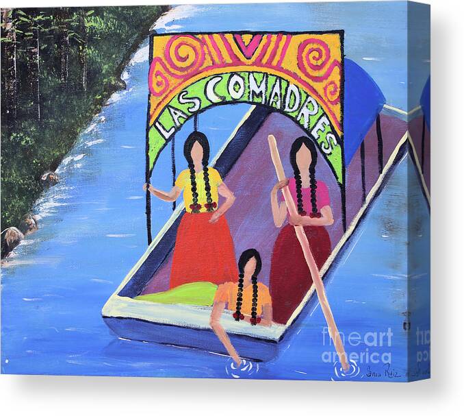 Mexican Art Canvas Print featuring the painting Las Comadres en Xochimilco by Sonia Flores Ruiz