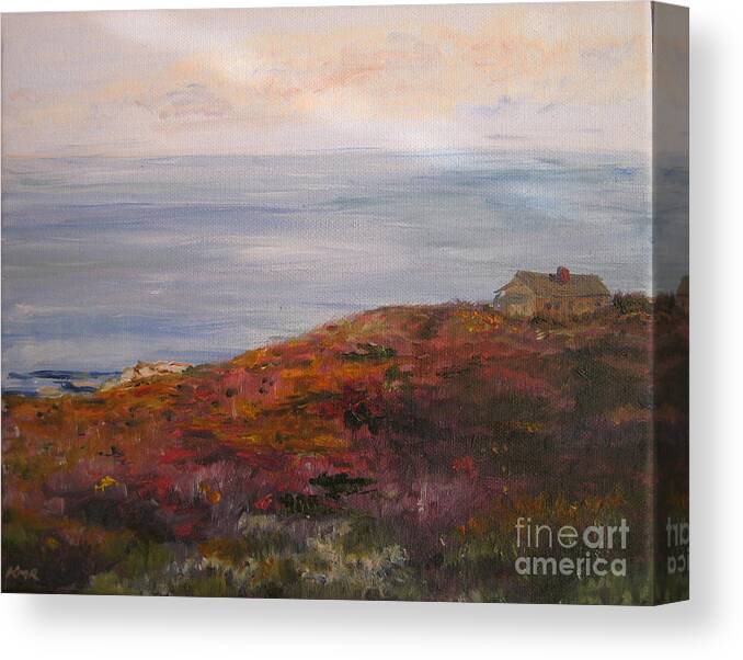 Landscape Canvas Print featuring the painting Late Afternoon on Rockport Seaside in Autumn by Kayla Race