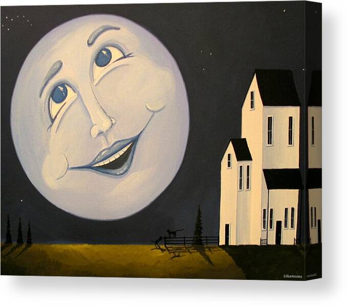 Folk Art Canvas Print featuring the painting Laughing With The Moon Man by Debbie Criswell