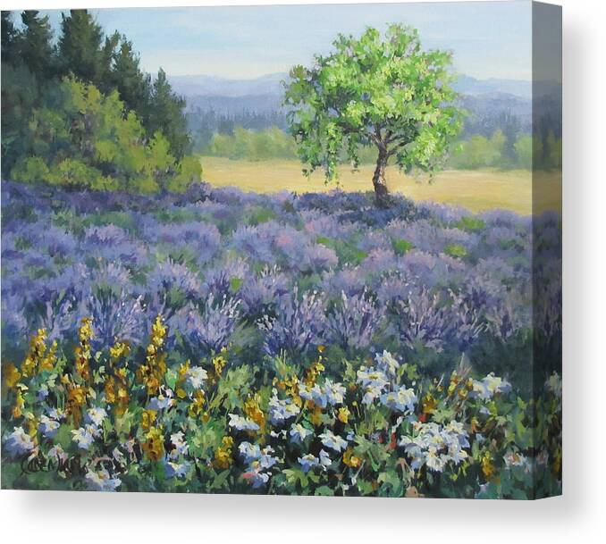Landscape Painting Canvas Print featuring the painting Lavender and Wildflowers by Karen Ilari