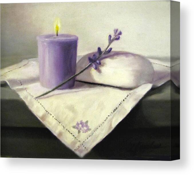 Lavender Flowers Canvas Print featuring the painting Lavender Sprig by Linda Jacobus