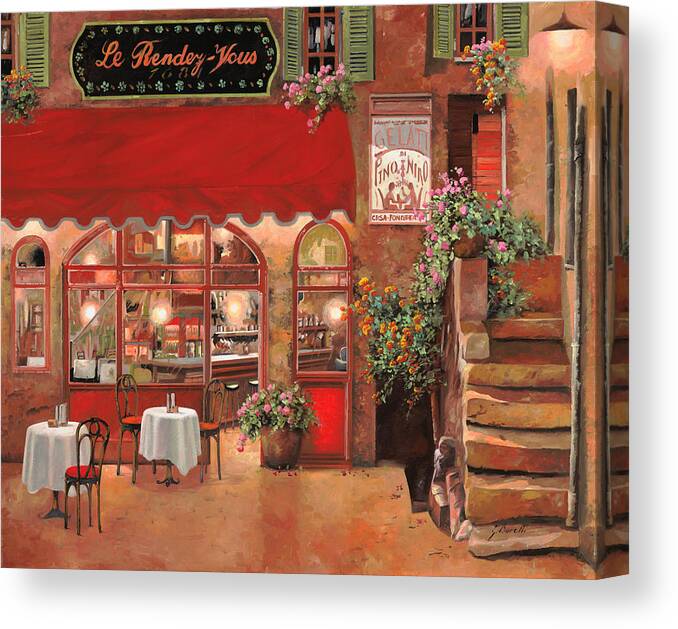 Caffe Canvas Print featuring the painting Le Rendez Vous by Guido Borelli