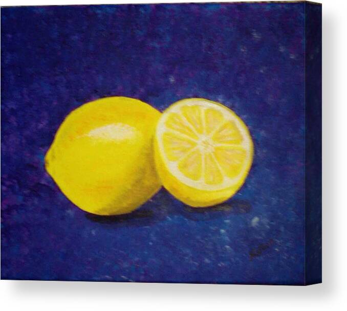 Lemon Canvas Print featuring the painting Lemon and a Half by Nancy Sisco