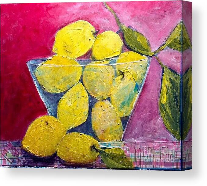 Lemons Canvas Print featuring the painting Lemon Twist by Sherry Harradence